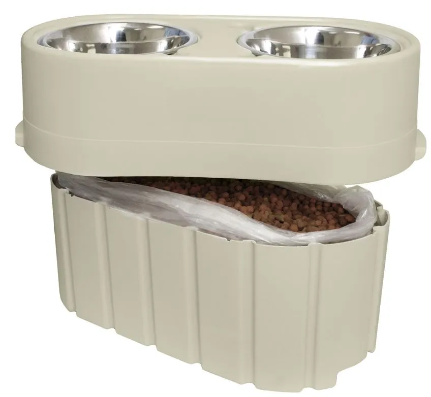 Adjustable height mechanism of the Store-N-Feed dog feeder set for medium-sized breeds