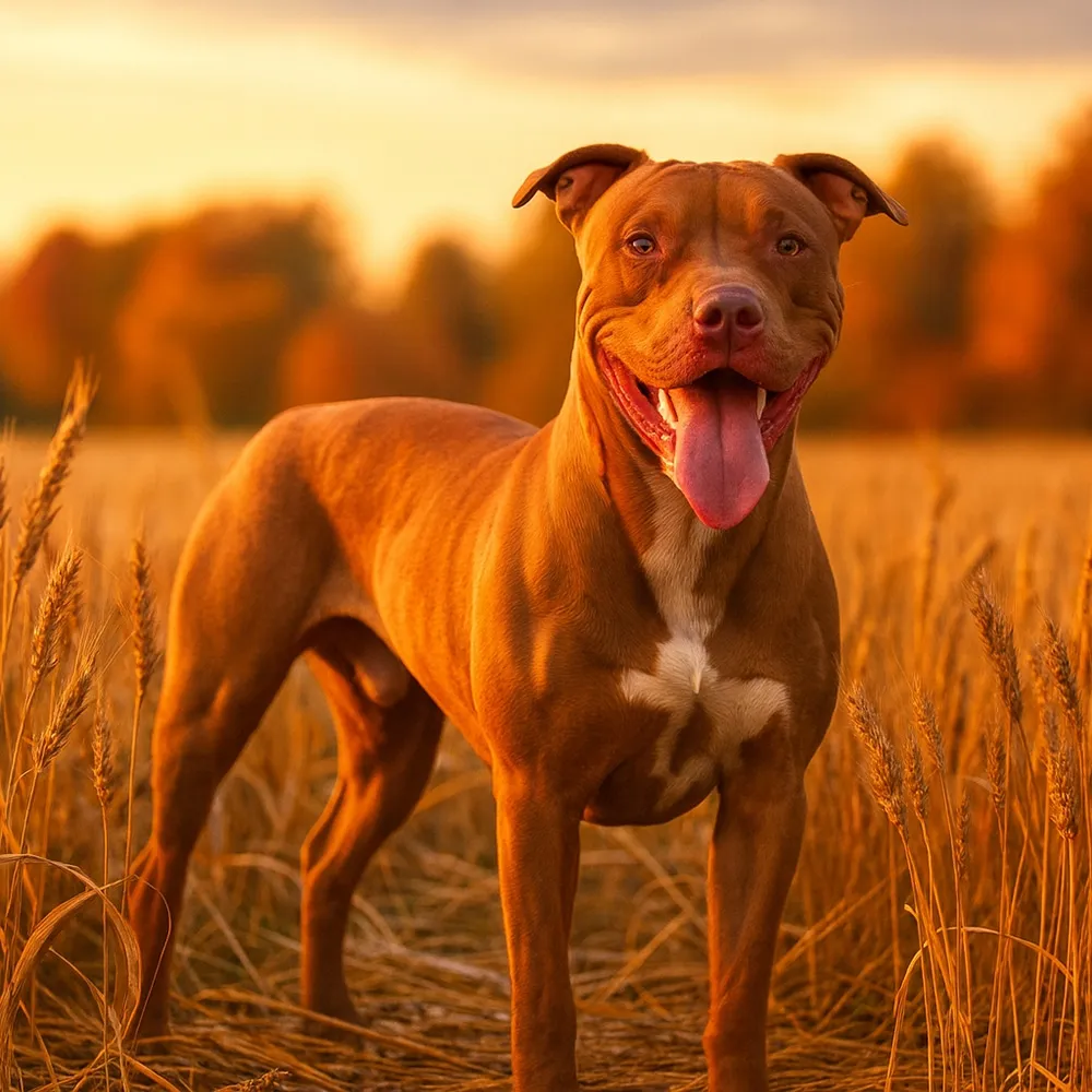 An alert and focused American Pitbull Terrier with a muscular build, looking intently forward.
