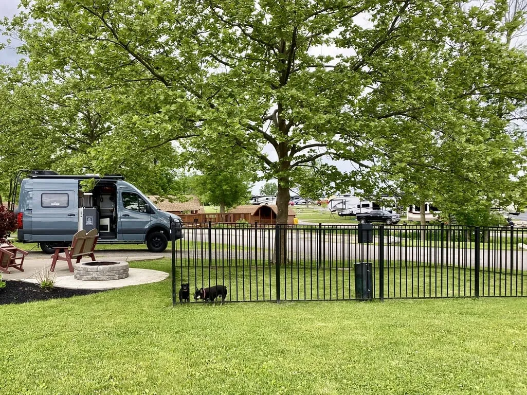 An expansive and well-maintained private dog pen at Niagara Falls / Grand Island KOA