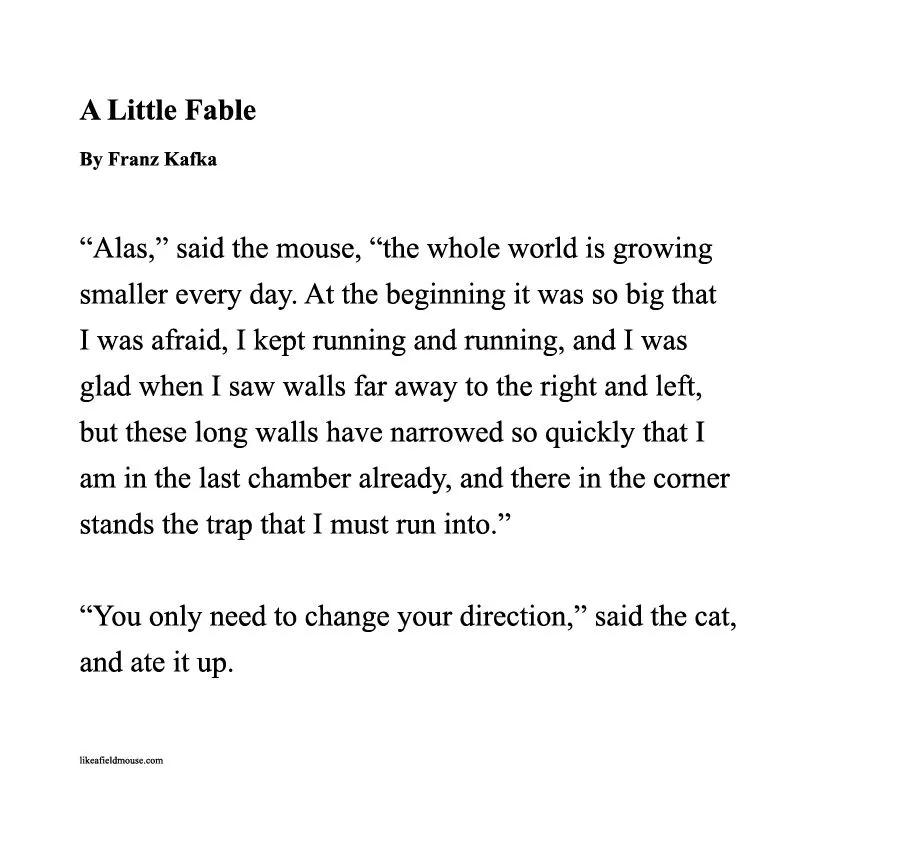 An illustration showing a cartoonist's humorous interpretation of Franz Kafka's writing style, depicting its joke-like structure.