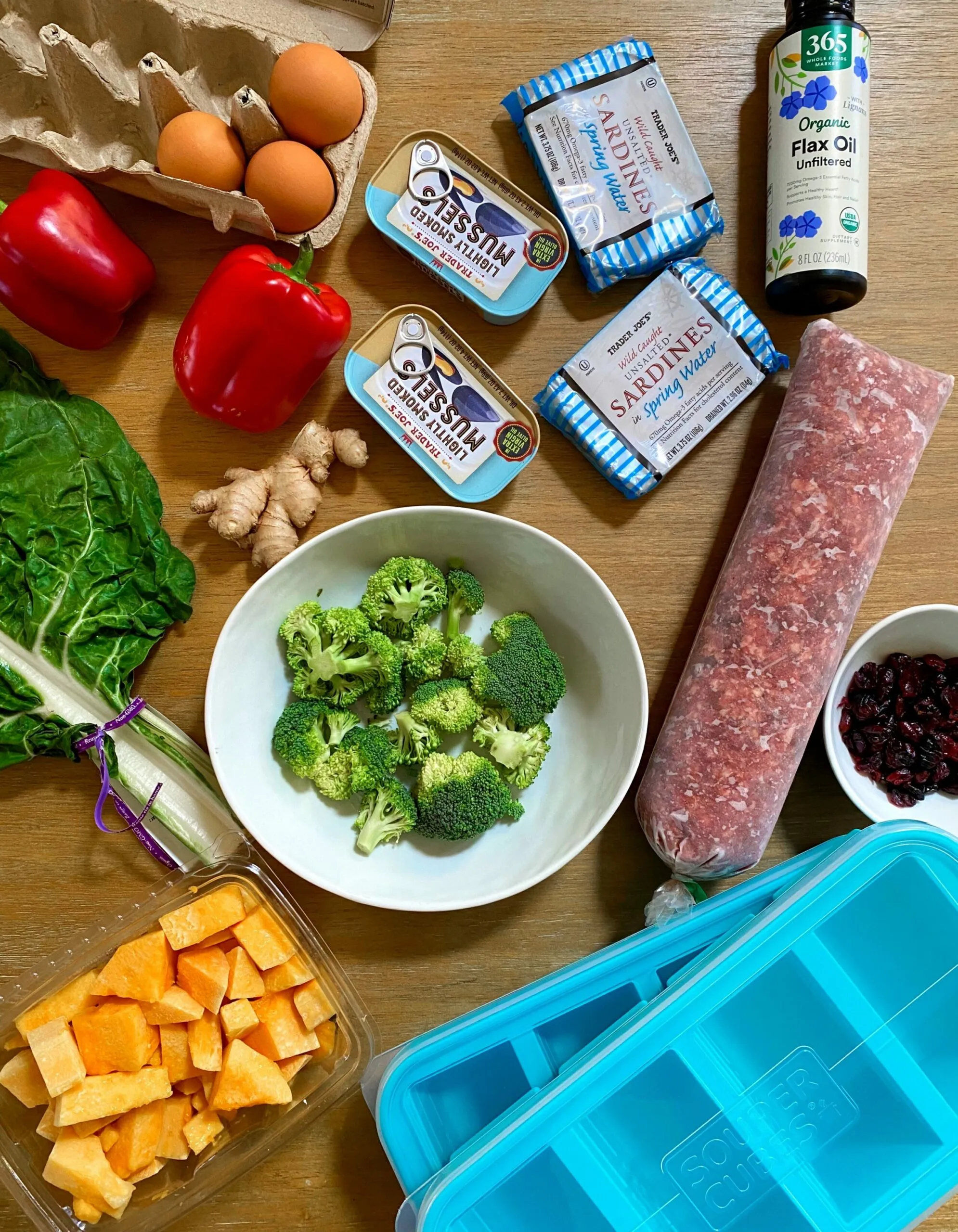 Assortment of fresh ingredients for homemade dog food