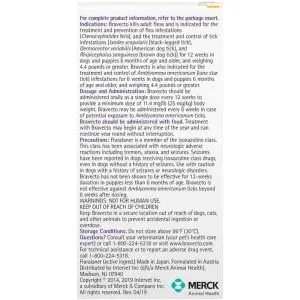 Back of Bravecto pack for dogs 4.4-9.9 lbs