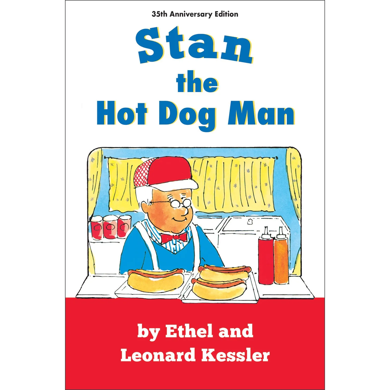 Book cover featuring Stan the Hot Dog Man with his cart and a large hot dog
