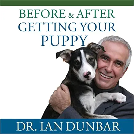 Book cover for Before and After Getting Your Puppy, with a golden retriever puppy looking up