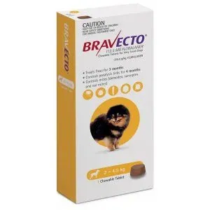 Bravecto chew for very small dogs yellow pack