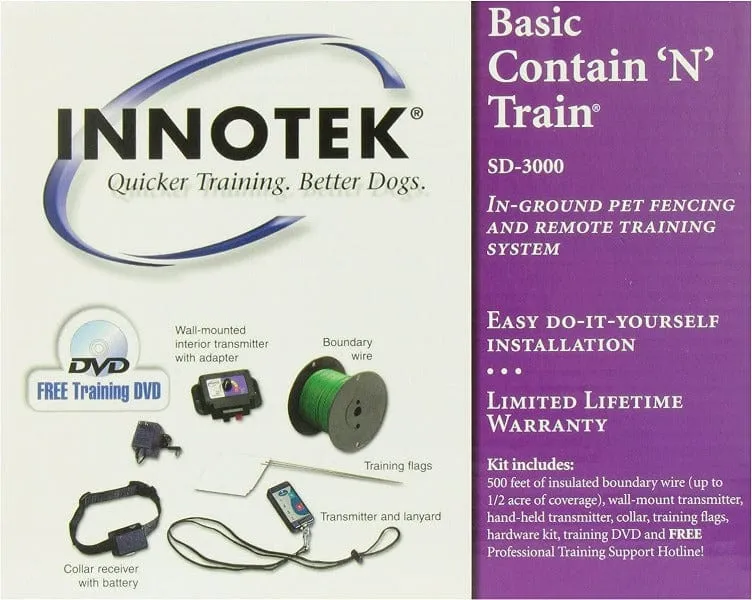 Close-up view of the Innotek training collar and handheld remote control