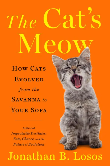 Cover of The Cat’s Meow book featuring a cat in an evolutionary context
