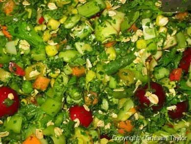 Dean Moser's daily fresh fruit and vegetable mix for Eclectus parrots