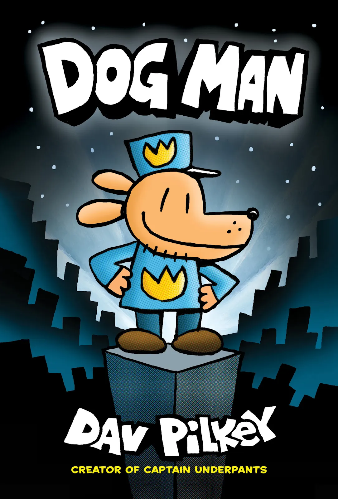 Dog Man, a crime-fighting hero who is half dog and half human, standing proudly