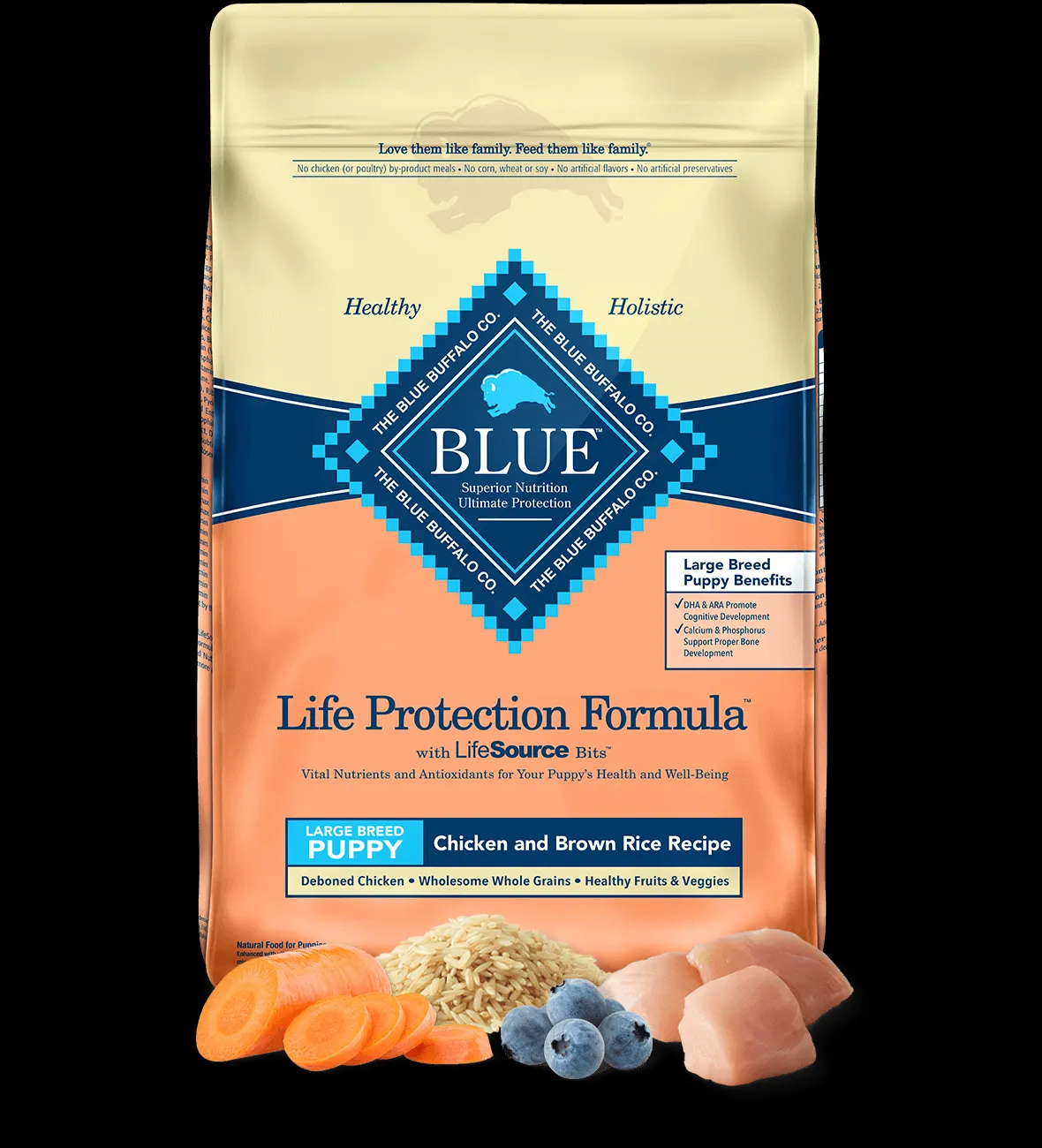 Dry bag of Blue Buffalo Life Protection Formula Large Breed Puppy Food, Chicken and Brown Rice Recipe