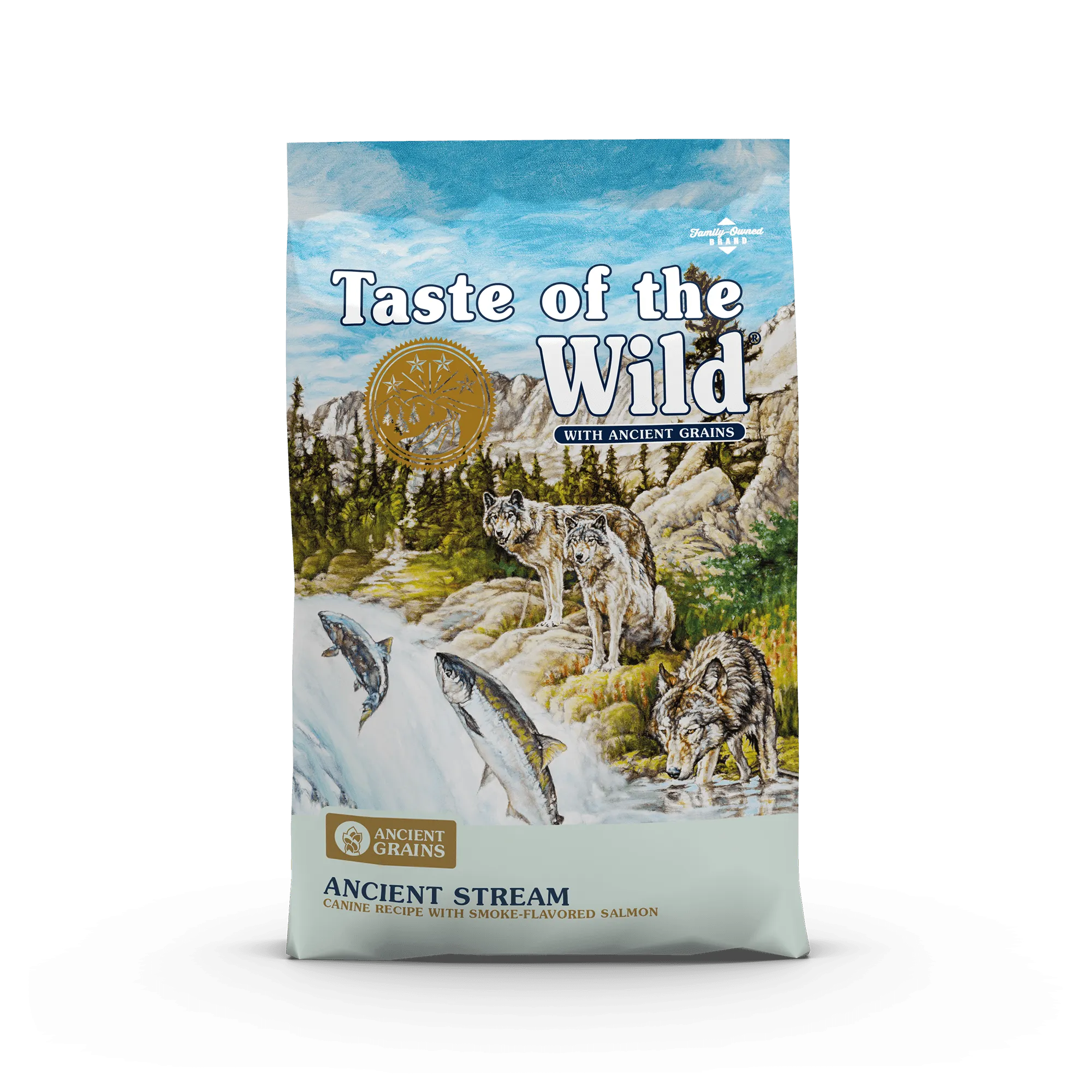 Front view of Taste of the Wild Ancient Stream dog food bag