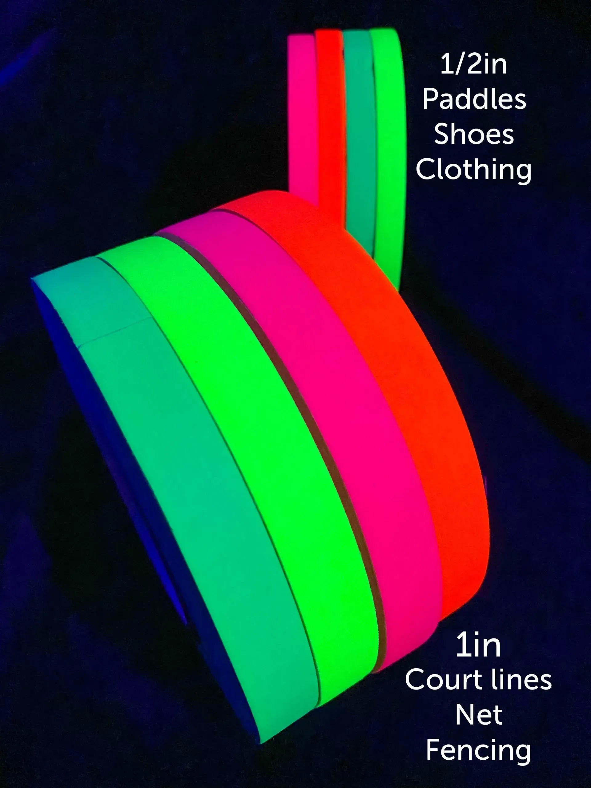 glow neon sport court tape for pickleball, tennis, dodgeball, basketball, volleyball