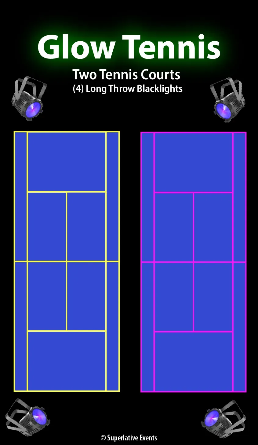 glow tennis two courts how many black lights needed
