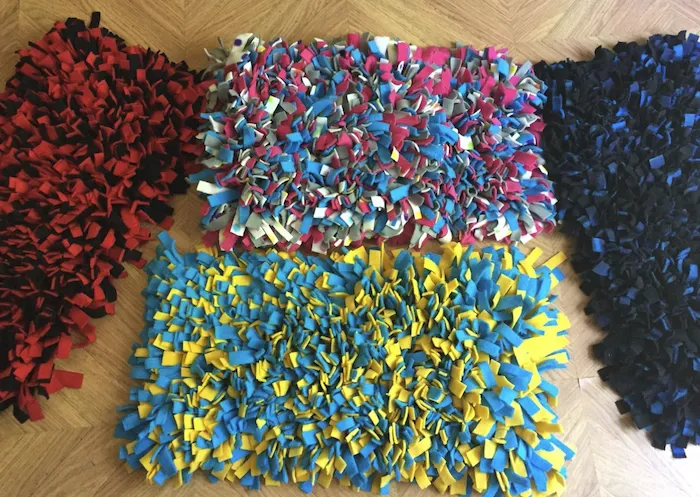 Handmade snuffle mat from Etsy, showcasing a unique design that can be rolled up for convenient storage
