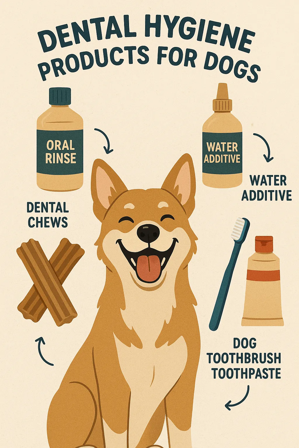 Infographic detailing dog dental hygiene products