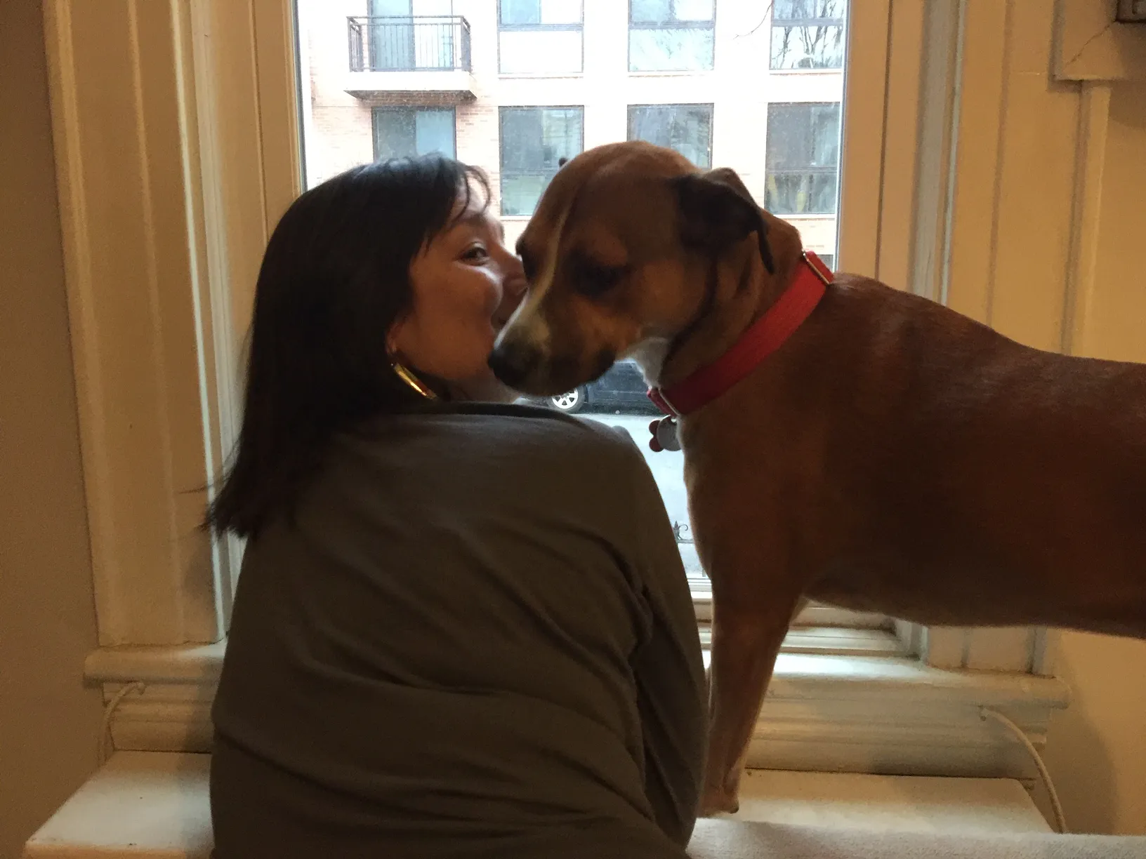 Jennifer Li Shotz with a dog, reflecting her personal connection to animals and rescue stories.