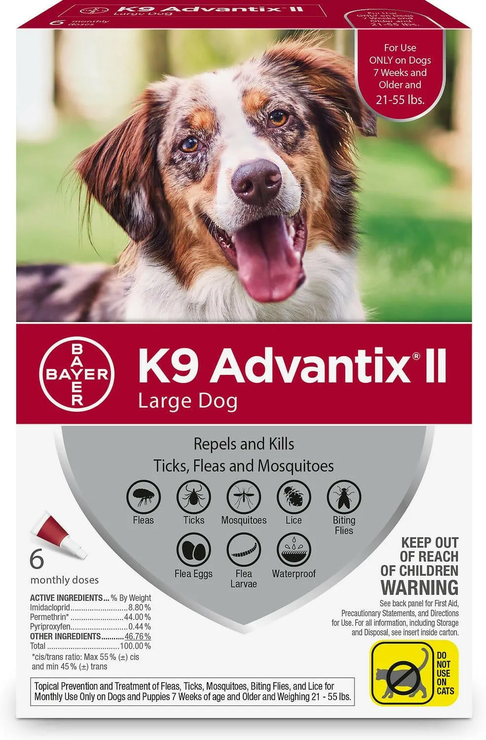 K9 Advantix II for Large Dogs in a red box, offering multi-parasite defense.