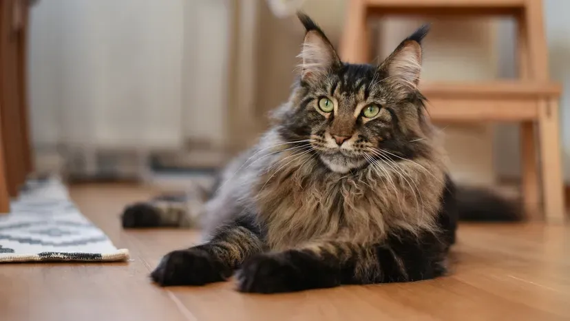 Majestic Maine Coon with bushy tail and lynx-like ear tufts