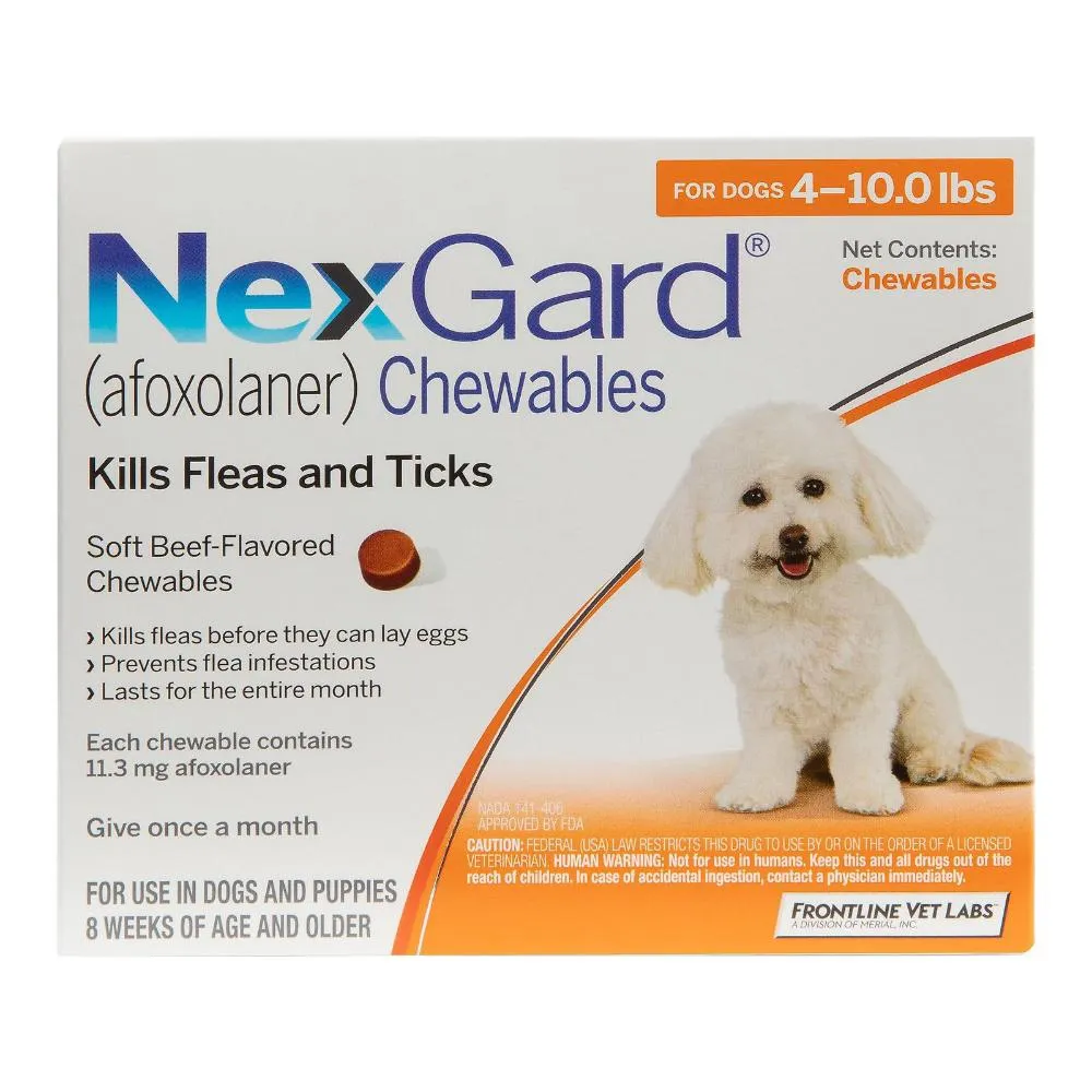 Nexgard chewables for small dogs, an oral flea and tick medication