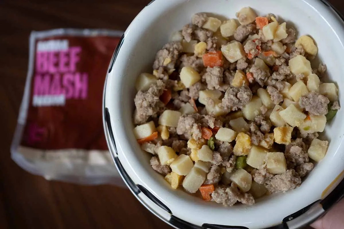Nom Nom's Beef Mash, a popular fresh dog food recipe