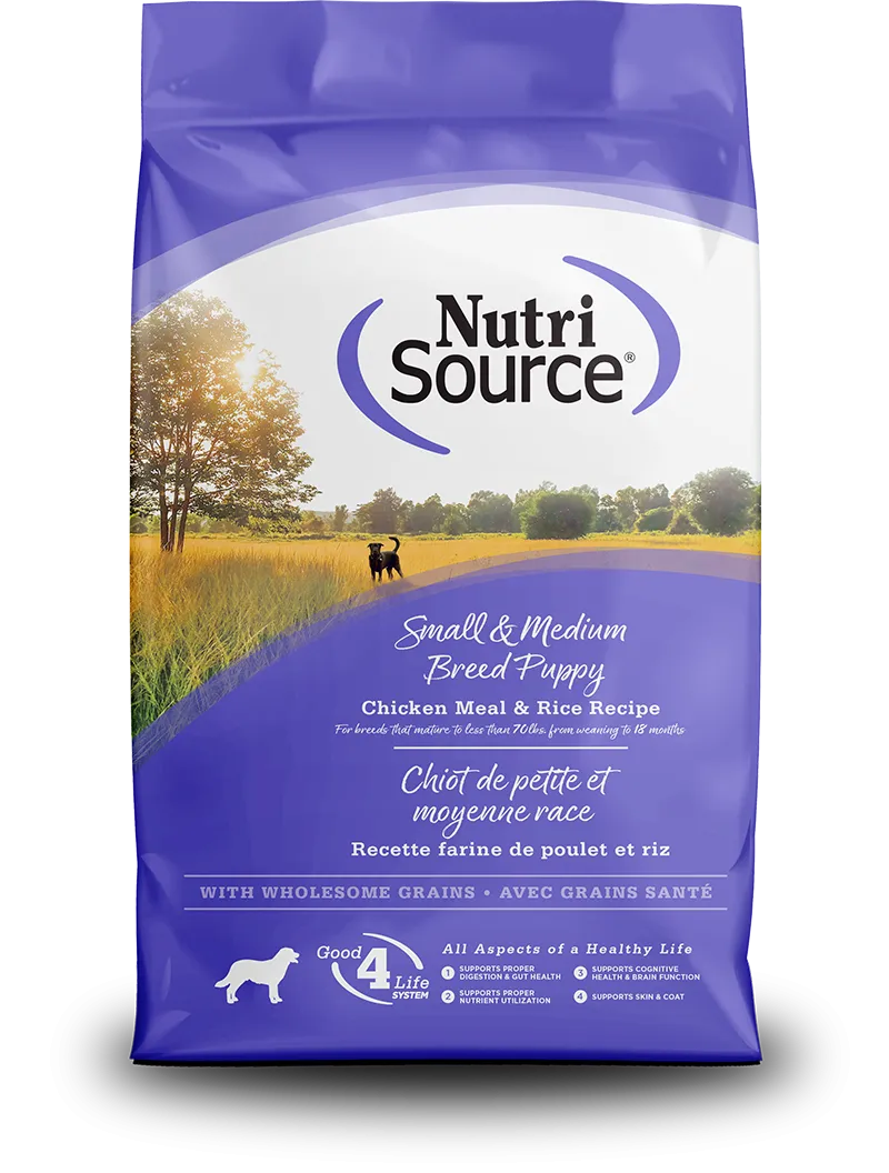 NutriSource Small and Medium Breed Puppy kibble bag