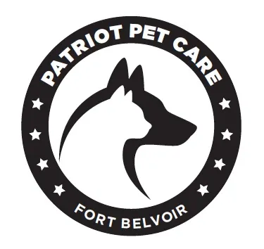 Patriot Pet Care black and white logo featuring a stylized dog and cat