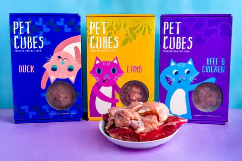 PetCubes complete raw cat food selection in freezer-ready packs