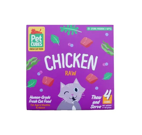 PetCubes raw chicken meal pack for cats, highlighting lean protein cuts