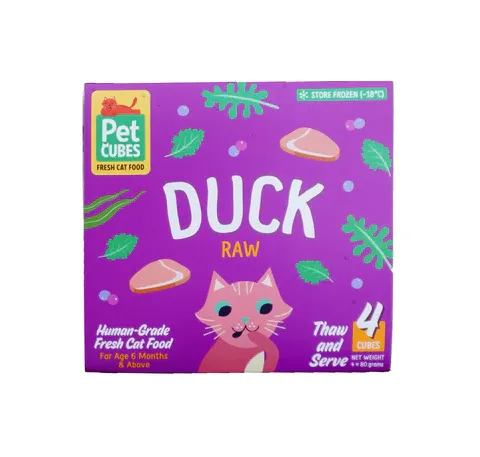 PetCubes raw duck portions for cats, emphasizing nutrient density