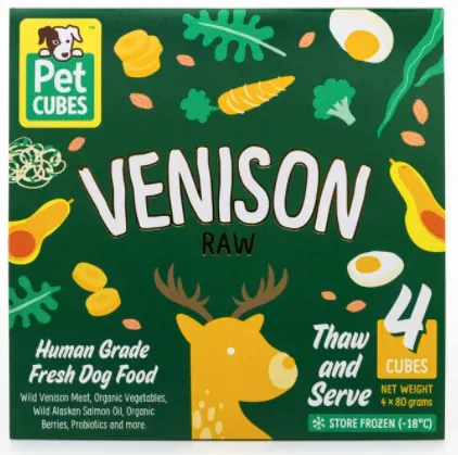 PetCubes raw venison pack designed for feline nutrition