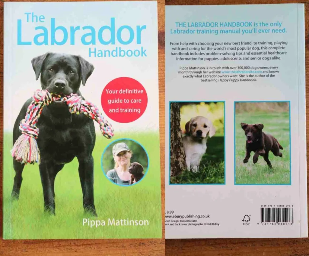 Pippa Mattinson's "The Labrador Handbook" book cover, covering Labrador care from puppyhood to senior years.