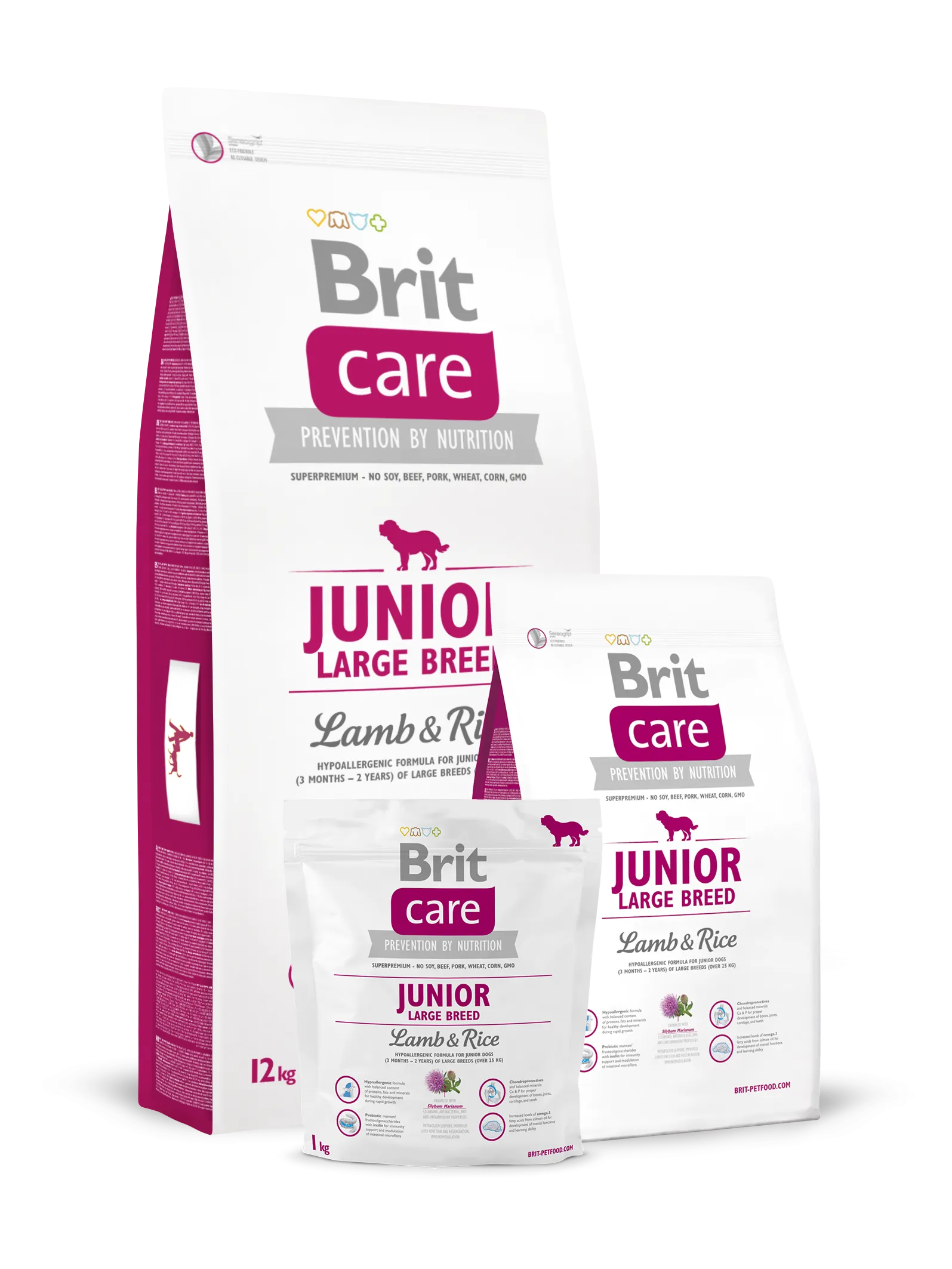 Product packaging of Brit Care Junior Large Breed Lamb & Rice kibble