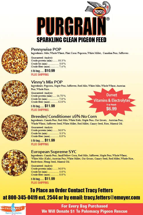 Purgrain products lineup for pigeons and doves