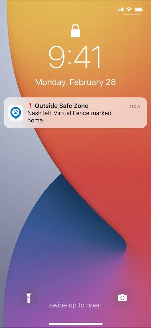 Screenshot of a smartphone showing a "Safe Zone Left" notification