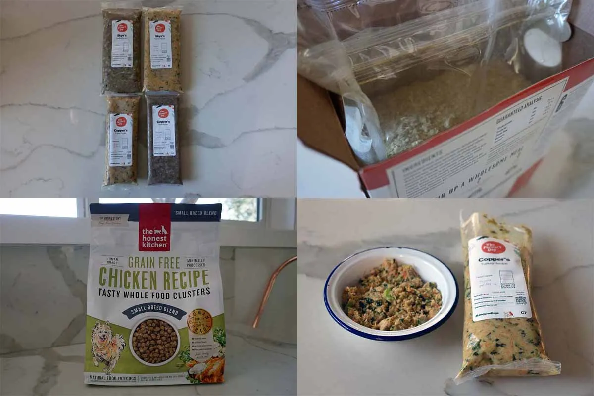 The Honest Kitchen and The Farmer's Dog fresh meals displayed side-by-side