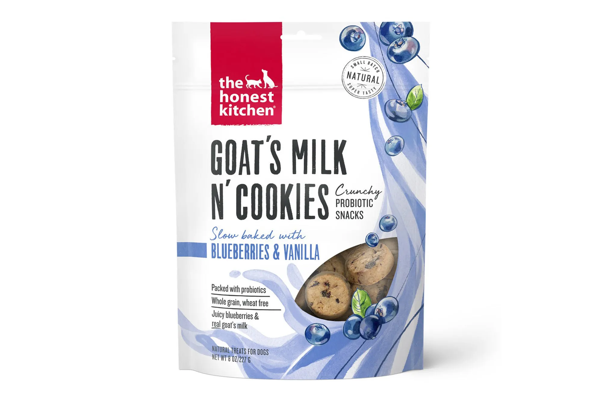 The Honest Kitchen Blueberry & Vanilla Goat’s Milk N’ Cookies.