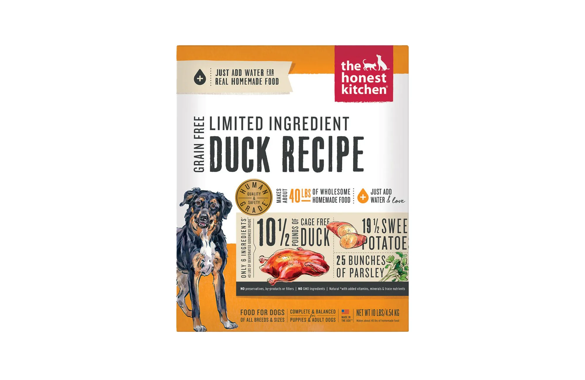 The Honest Kitchen Dehydrated Limited Ingredient Duck dog food.