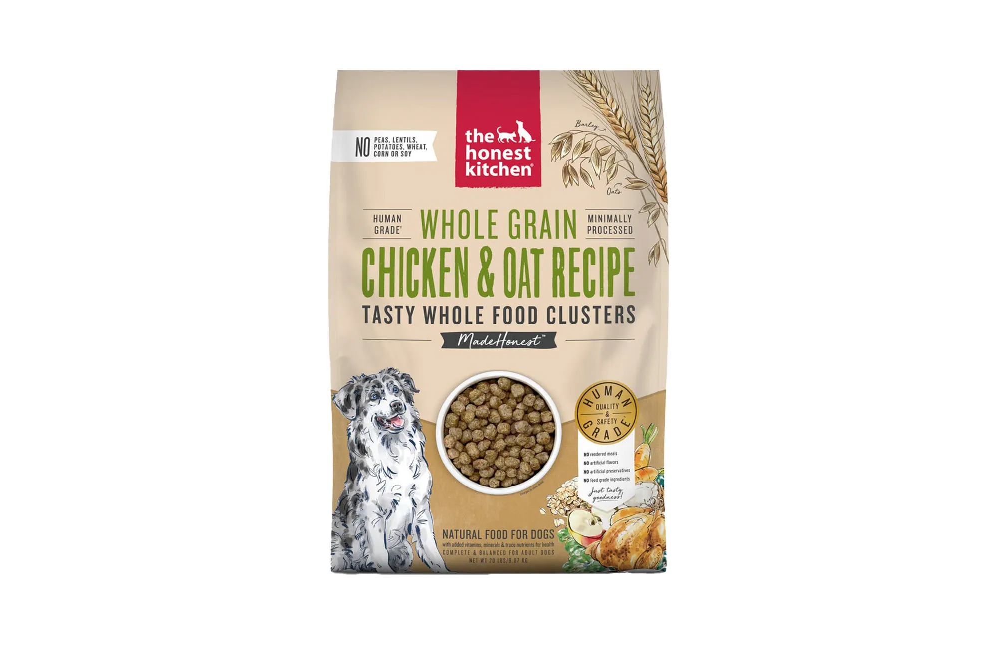 The Honest Kitchen Whole Grain Chicken Whole Food Clusters packaging.
