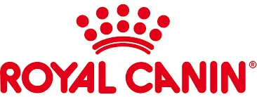 The image shows the Royal Canin logo in red text with a stylized crown design made of dots above the name, highlighting one of the best dog food brands.