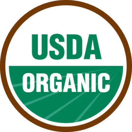 The official USDA Certified Organic seal, indicating strict adherence to organic farming and processing standards.