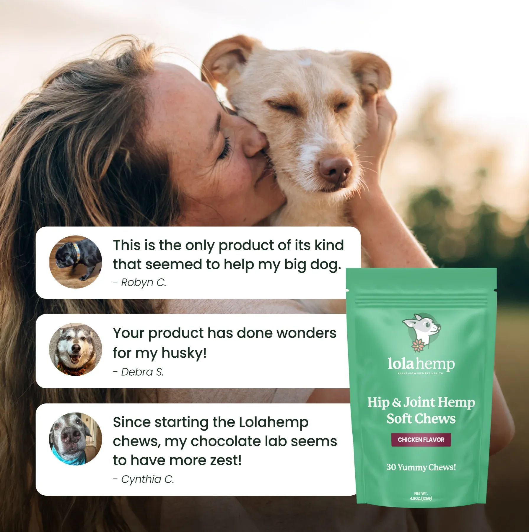 This image lists three real reviews of Lolahemp