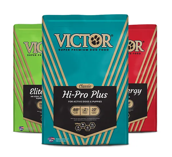 Three bags of Victor Classic Multigrain dog food