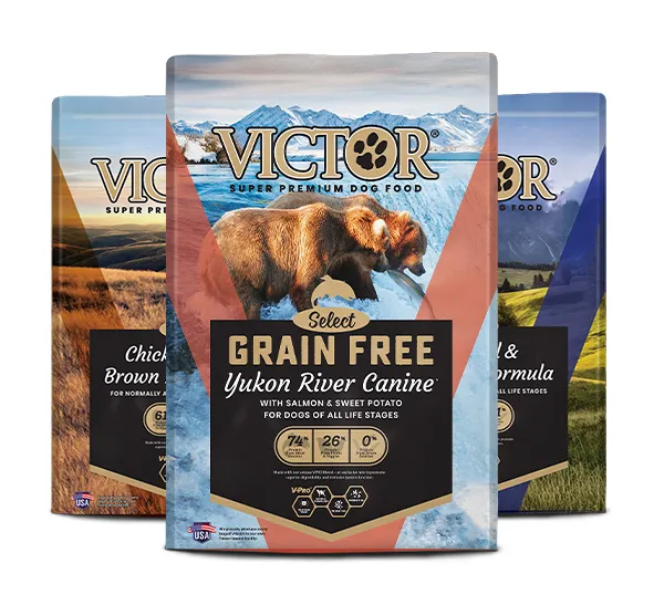 Three bags of Victor Select Protein dog food