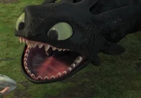 Toothless retracting his teeth like a cat