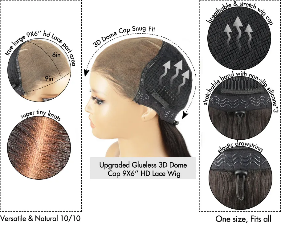 Upgraded 3D Dome Cap 9x6 HD Lace Wig overview