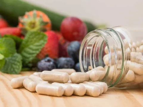 Various dog supplements arranged on a table