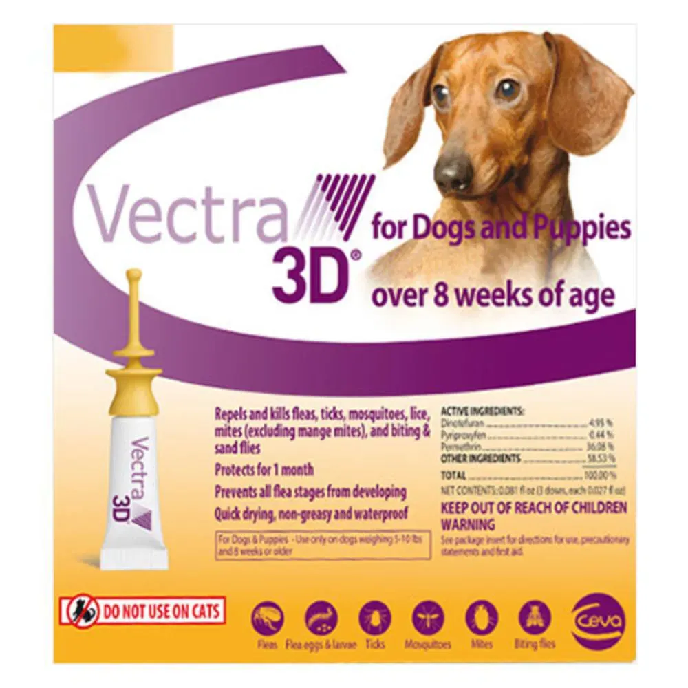 Vectra 3D for very small dogs up to 8lbs packaging