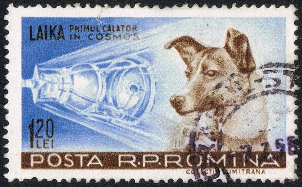 Vintage postage stamp depicting Laika the dog