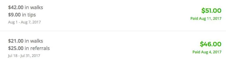 Wag walker earnings dashboard after initial walks