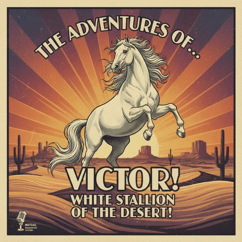 A nostalgic, vintage-style illustration of the Lone Ranger's nephew's horse, Victor, from A Christmas Story, rendered in a classic comic book art style.